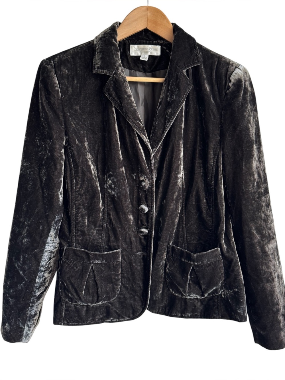 Y2K Crushed Velvet Blazer Jacket Sz 6 Dark Grey Goth Holiday Party Romantic EUC